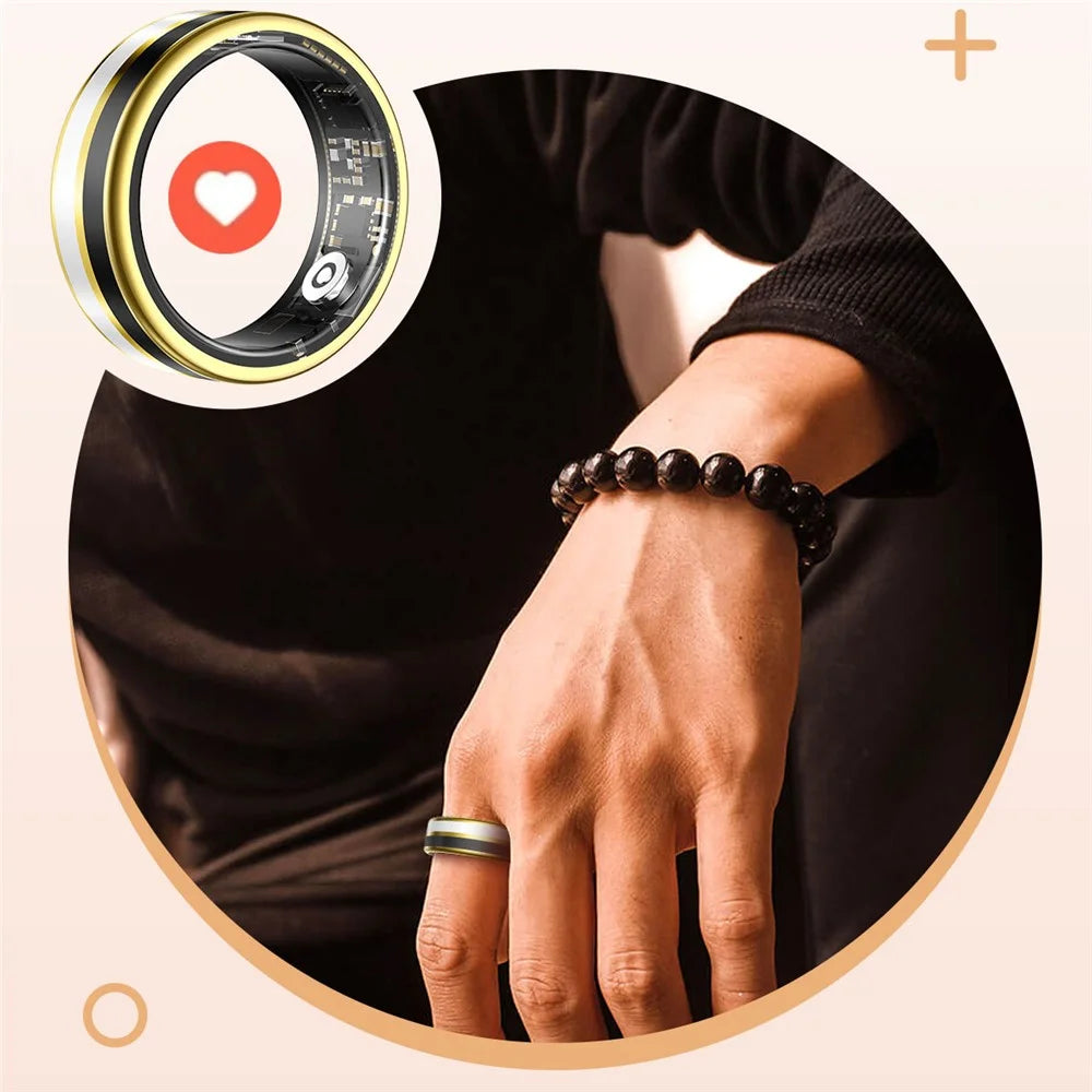 SY03 Smart Ring Health Monitor Enamel IP68 Waterproof Heart Rate Blood Oxygen Sleep Tracker with Charging Case - Gold Circle / Pink 7 - 7
