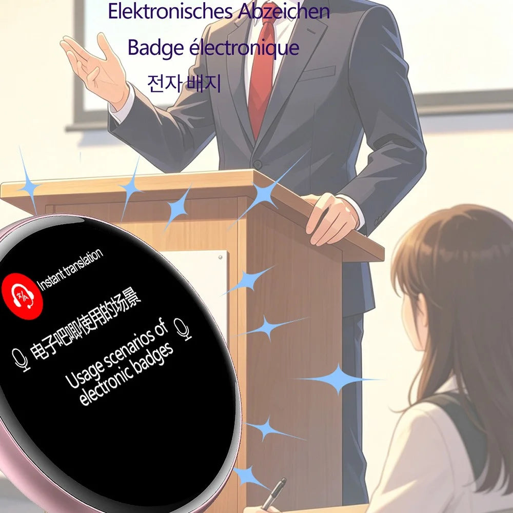 E01 1.7 Inch AI Smart Electronic Badge Bluetooth-compatible APP Anime Display Touch Screen Brooch Pin - Pink - 6