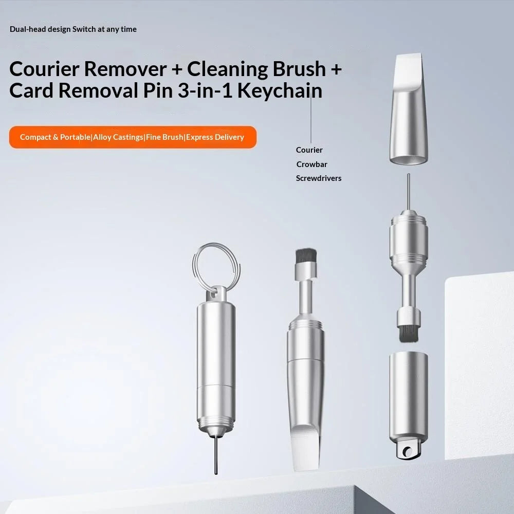 CS-02 3-in-1 Keychain Repair Tool Multi-function Portable SIM Card Ejector Pin Cleaning Brush Screwdriver for Phone Repair - Silver - 7