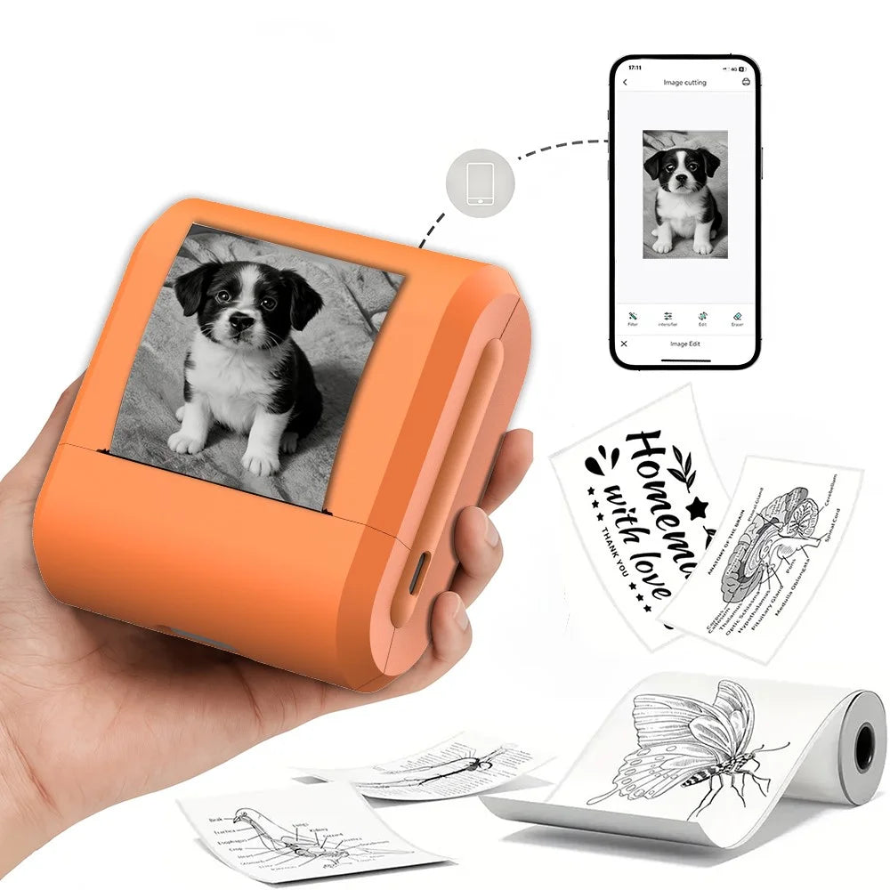 X7 Bluetooth-compatible Pocket Thermal Printer Inkless 200DPI Mini Printing Machine for Labels Photos Stickers - Orange - 2