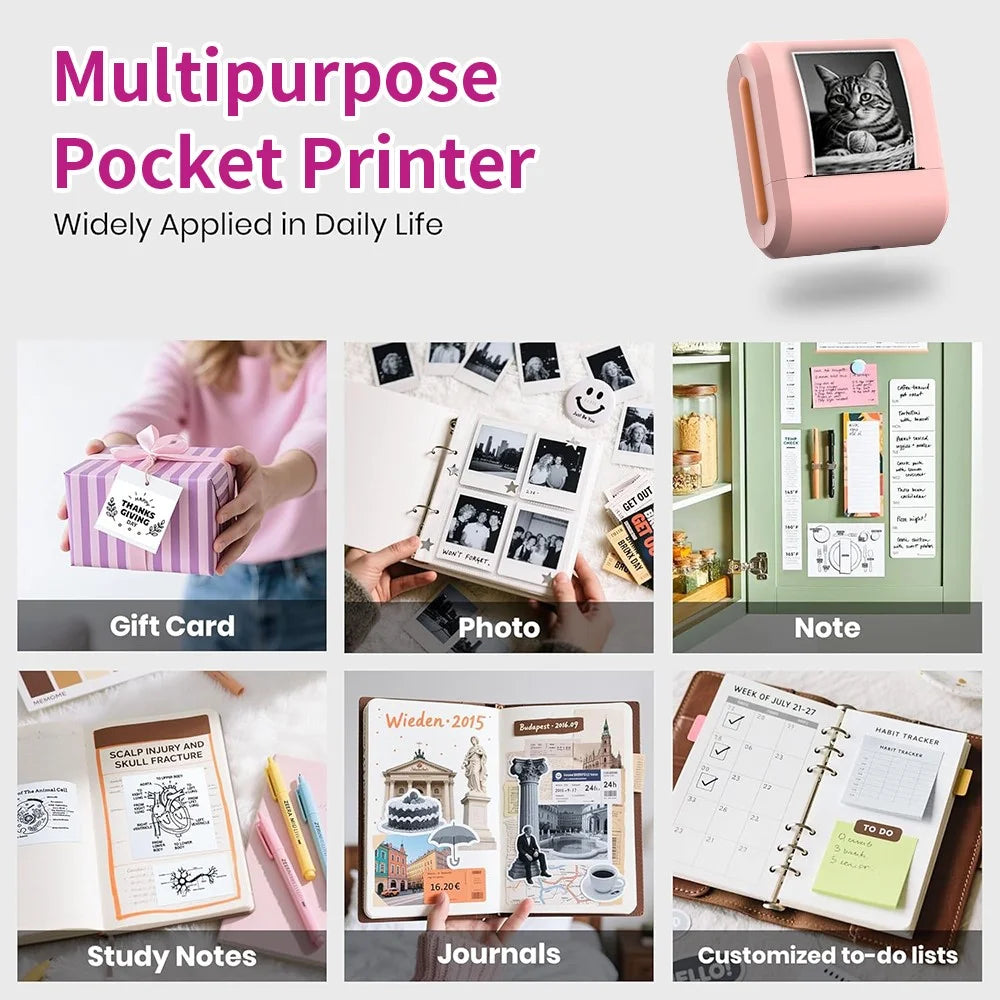 X7 Bluetooth-compatible Pocket Thermal Printer Inkless 200DPI Mini Printing Machine for Labels Photos Stickers - Orange - 5