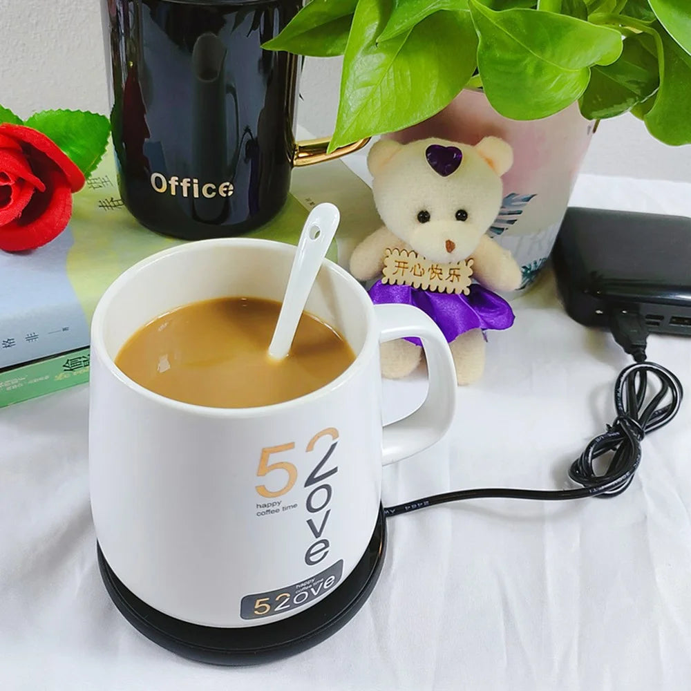 RY-005 USB Coffee Warmer Pad Aluminum Tempered Glass Heating Cup Coaster for Office - Silver - 4