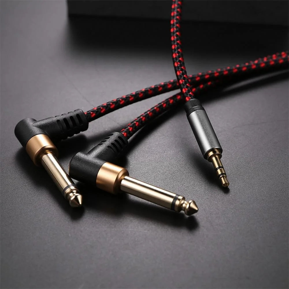 1m JY-01 3.5mm Male to Dual 90 Degree 6.35mm Male Right Angle Y Cable AUX Splitter Audio Cord for Speaker Amplifier Mixer - 5
