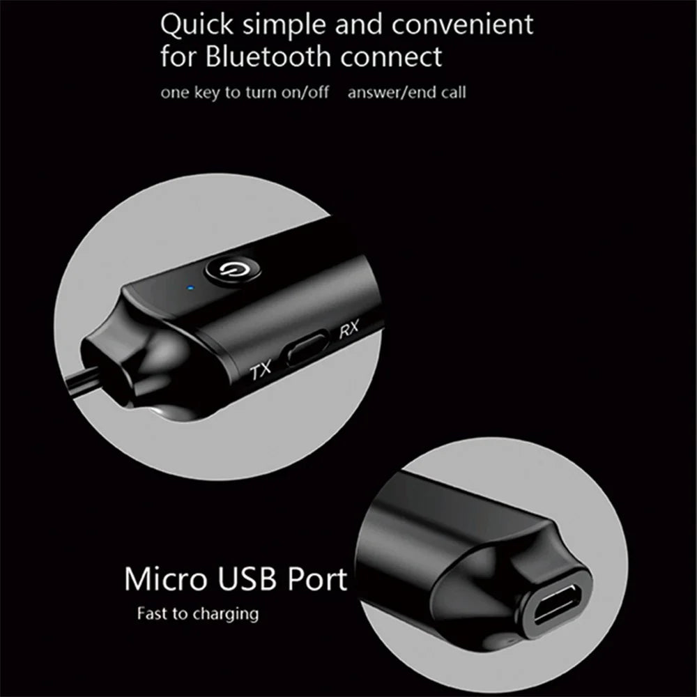 B12 Bluetooth-compatible 5.0 Transmitter Receiver Rechargeable 3.5mm Aux Audio Adapter for PC TV Car - 5