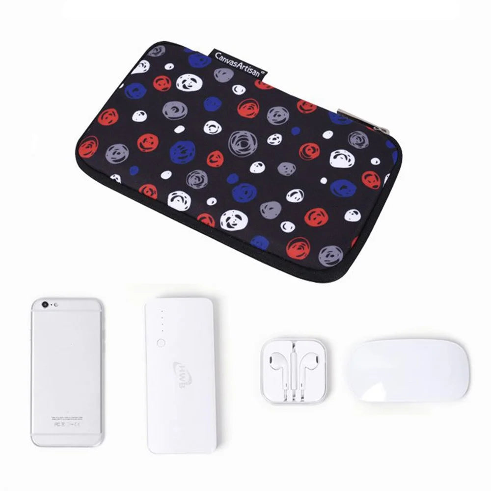 CANVASARTISAN H13-S21 Circle Printing Pattern Digital Accessories Zipper Storage Case Phone Pouch Power Bank Mouse Carrying Bag - Black - 6