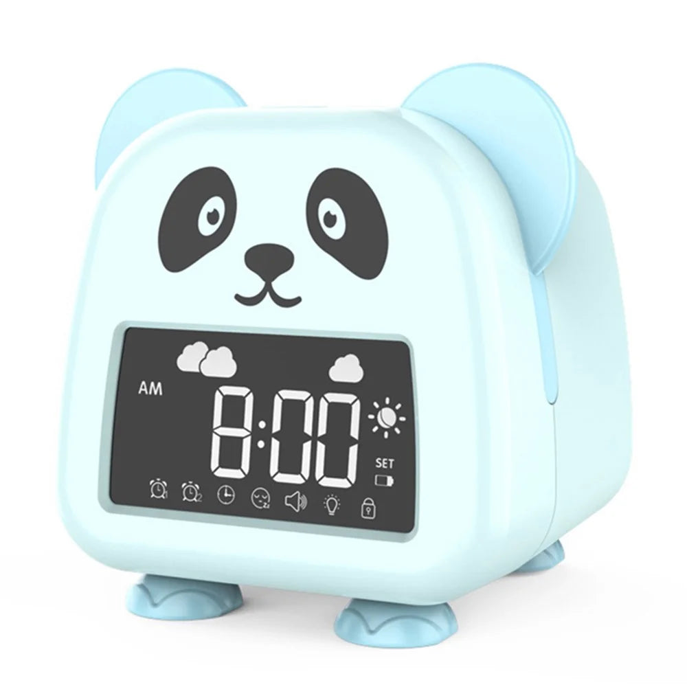 JS2726E Cute Cartoon Panda Kids Digital Clock Children Sleep Training Alarm Clock with LED Night Light - Baby Blue - 1
