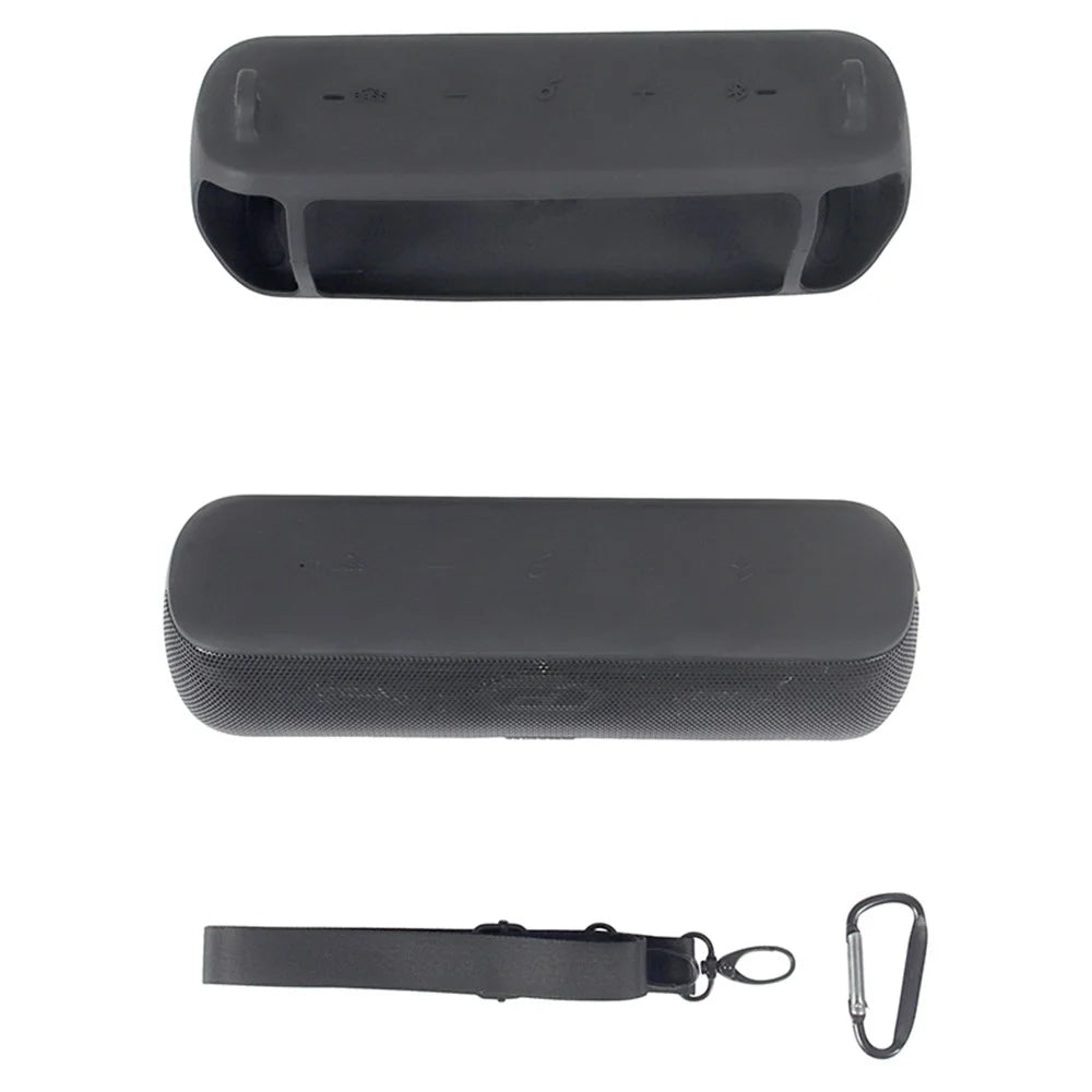 Drop Proof Protective Case for Anker Soundcore Motion+ Soft Silicone Case with Shoulder Strap - Black - 3