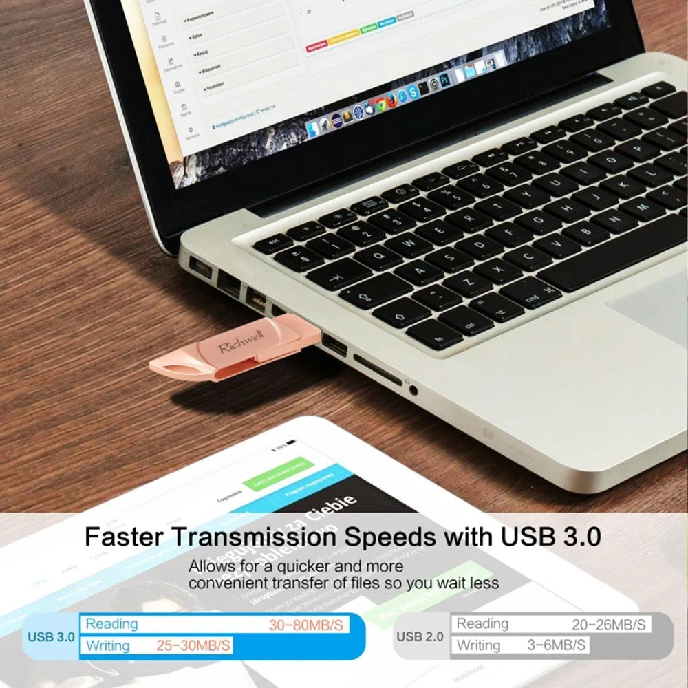 RICHWELL DN-PG31 8GB Metal Shell Flash Drive 3 in 1 Lightning/Micro/USB Swivel U Disk Memory Stick - Silver - 4