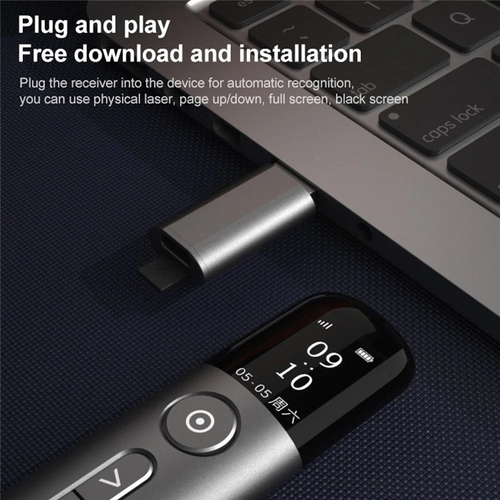 ASING A9S Multi-function Presenter Remote Clicker Presentation Page Turning Pen Rechargeable Presentation Pointer with LCD Screen for Business Teaching (Basic Version) - Grey - 3