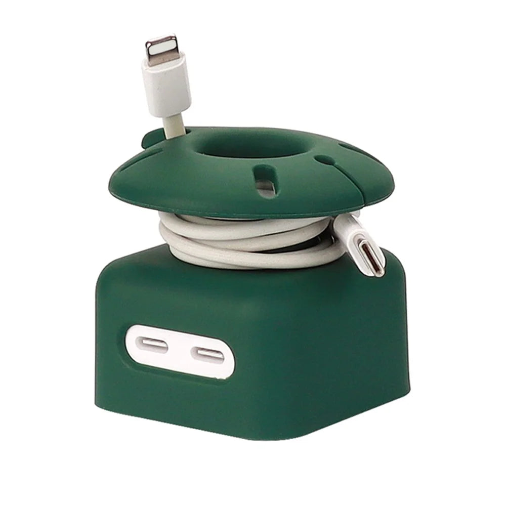 Silicone Case for Apple 35W Dual USB-C Phone Charger, Dustproof Adapter Protective Cover with Upper Cable Winder - Dark Green - 1