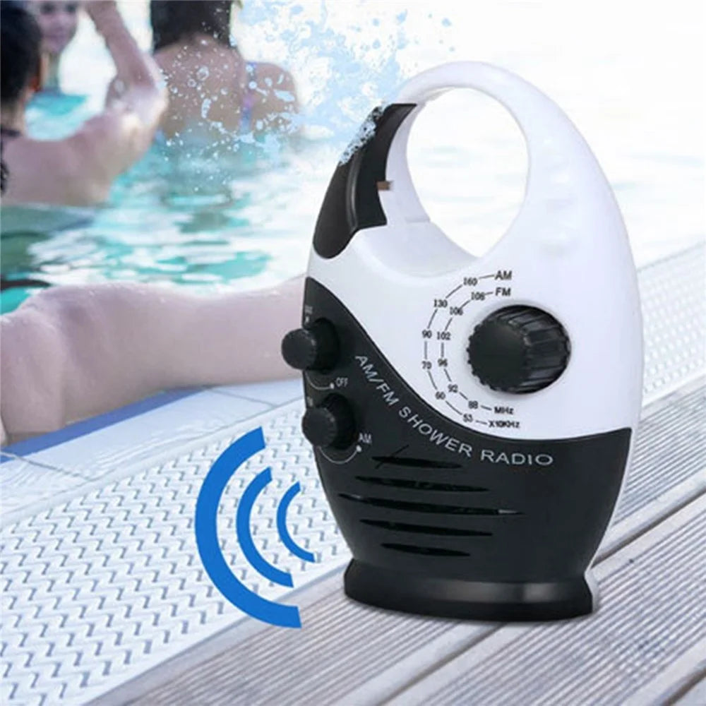 SY-950 Portable Shower Radio AM FM IPX4 Waterproof Battery Powered Speaker with Top Handle - Black - 6