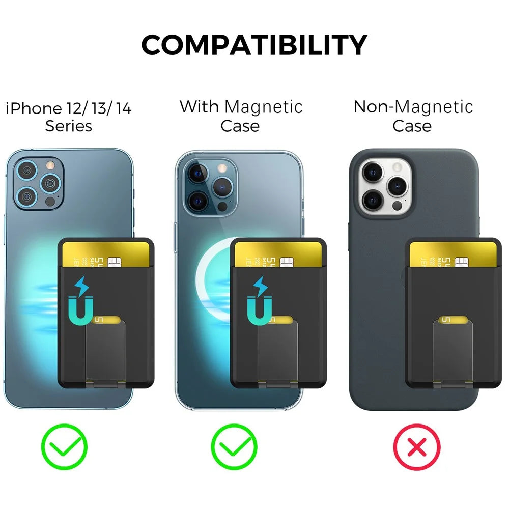 AHASTYLE PT133-H Magnetic Card Holder for iPhone 14 / 13 / 12 Series, Card Pocket Phone Stand Bracket - Black - 2