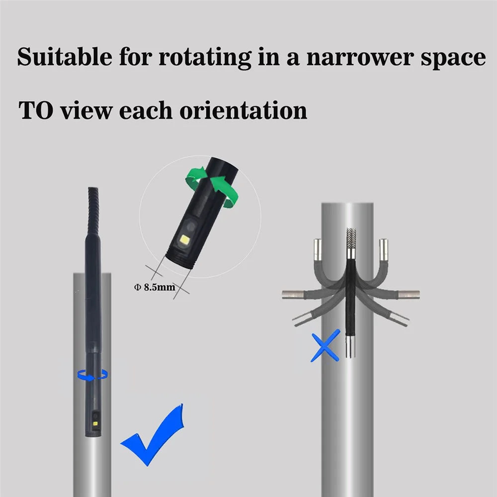 B317 3m Metal Wire Industrial Borescope 4.3-inch Screen Endoscope 8mm 360-Degree Rotation Dual-Lens 9-LED Waterproof Inspection Tool - 7