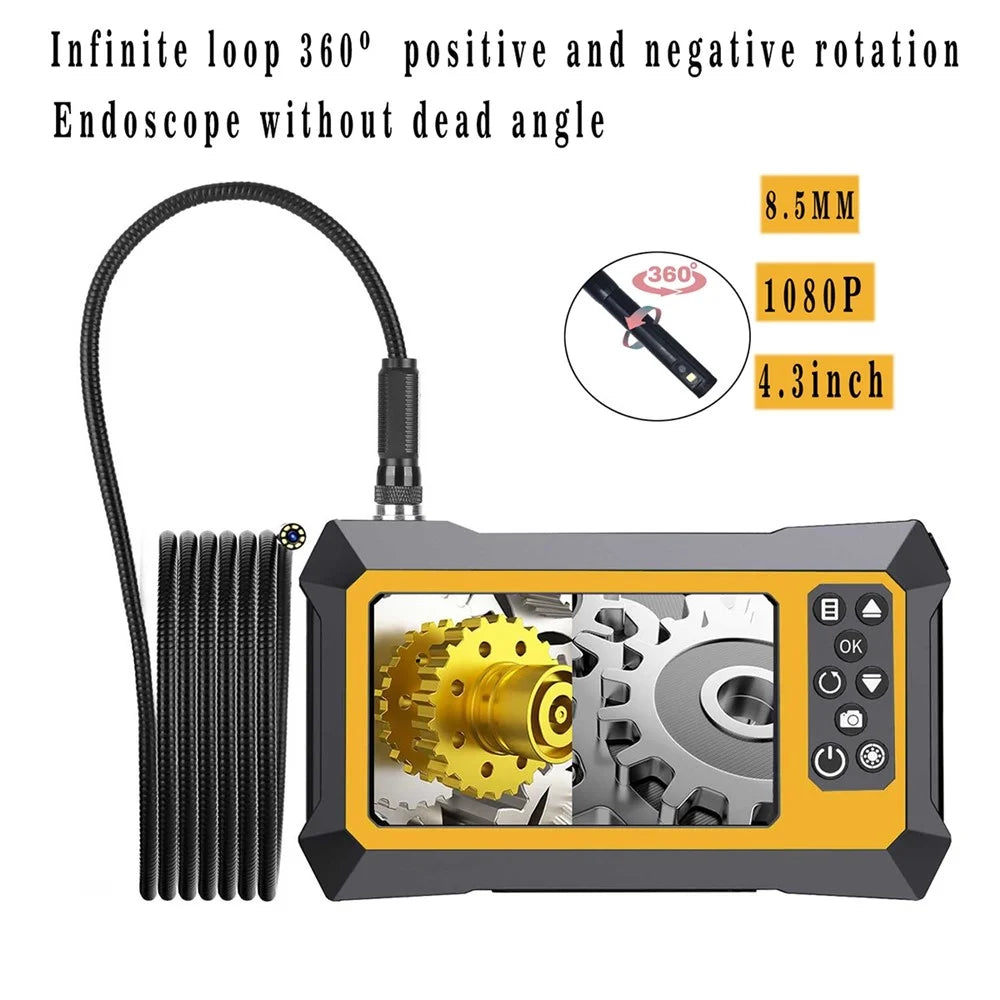 B317 5m Metal Wire 9-LED Waterproof Industrial Borescope Inspection Tool 8mm 360-Degree Rotation Dual-Lens 4.3-inch Screen Endoscope - 2