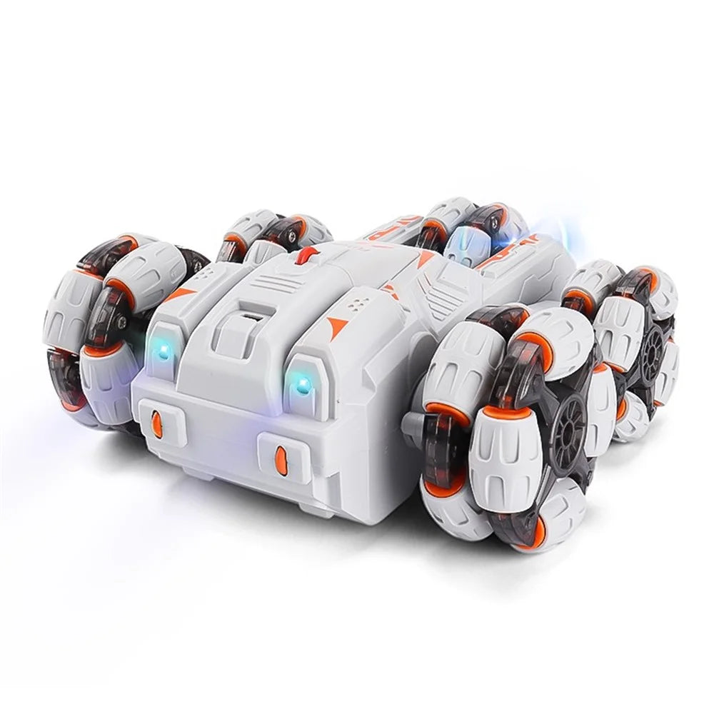 JJRC JC05 2.4Ghz Double Sided Stunt Car Five-Wheel Swing Arm Drift Car Watch Gesture / Remote Controller Car Toy with Colorful Light, Music - Grey / Orange - 3