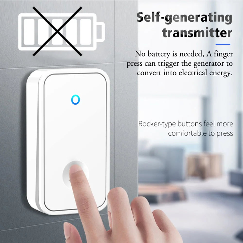 CACAZI FA86 Self-Powered Smart Wireless Doorbell Set with Transmitter + 2 Receiver Doorbell Support 150m Distance - Black / US Plug - 3
