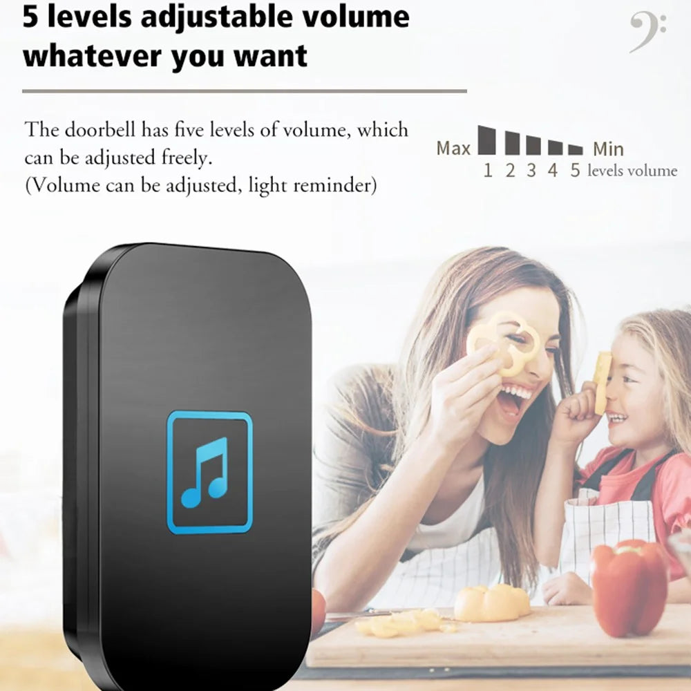 CACAZI FA86 Self-Powered Smart Wireless Doorbell Set with Transmitter + 2 Receiver Doorbell Support 150m Distance - Black / US Plug - 6