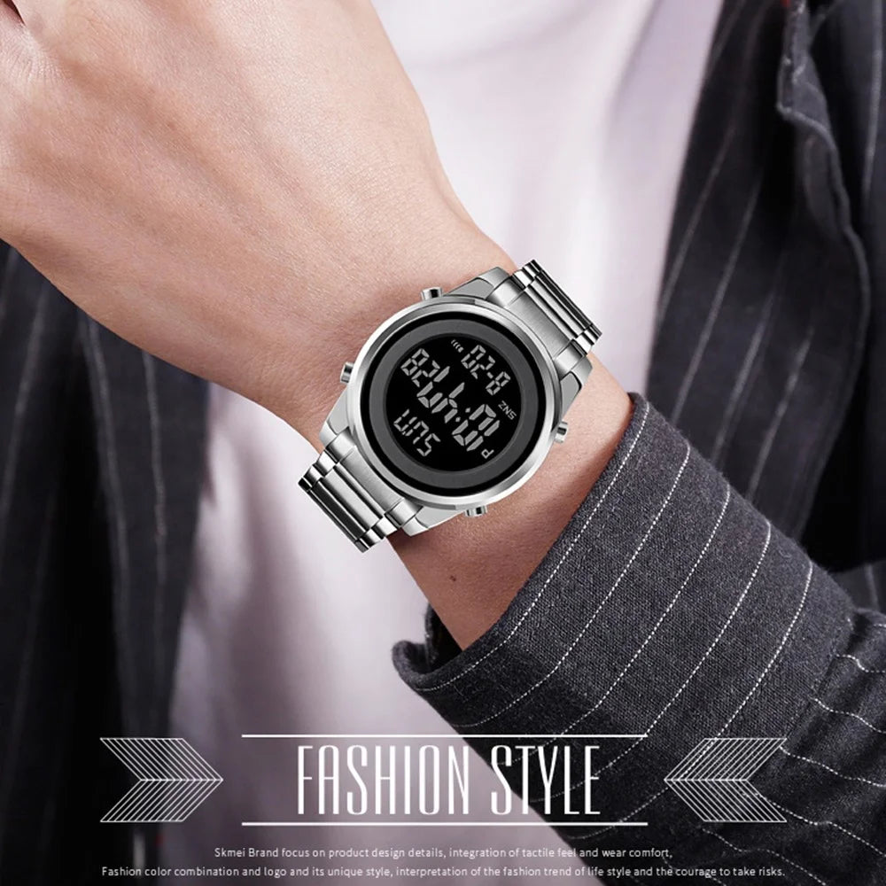 SKMEI 1611 Simple Business Men Watch Multifunctional Steel Strap Electronic Watch with Luminous Display - Black - 5