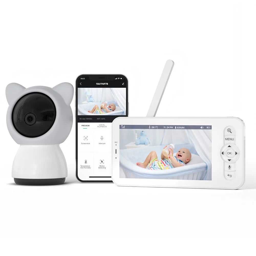 BABY5 5 inch Display Baby Monitor Two-Way Voice Camera APP Remote Monitoring Watcher - Grey / US Plug - 2