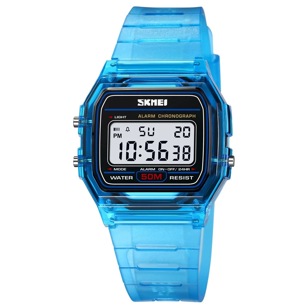 SKMEI 2056 Fashion Square Wrist Watch TPU Strap EL Backlight Electronic Watch - Transparent Blue / Blue Strap - 1