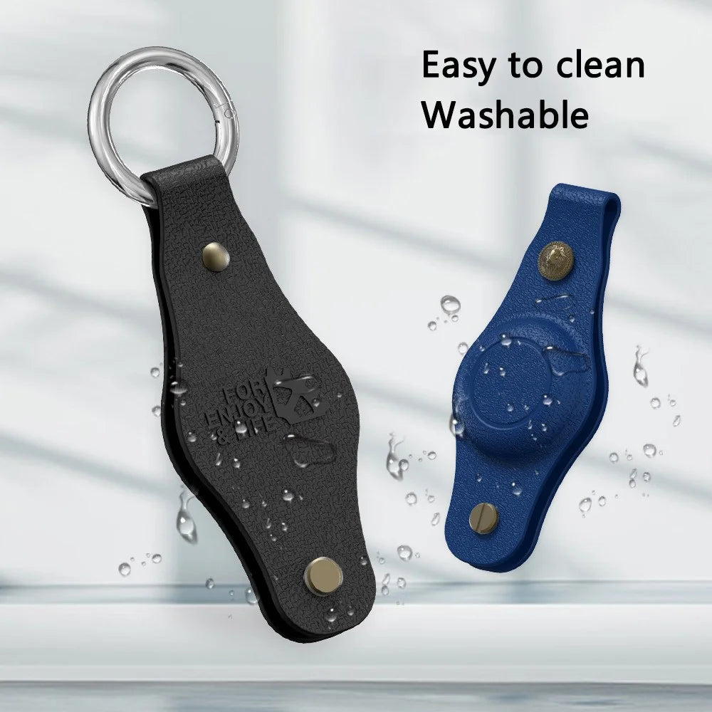 For Apple AirTag Silicone Case Bluetooth-compatible Tracker Cover Litchi Texture Waterproof Key Container with Buckle - Black - 5