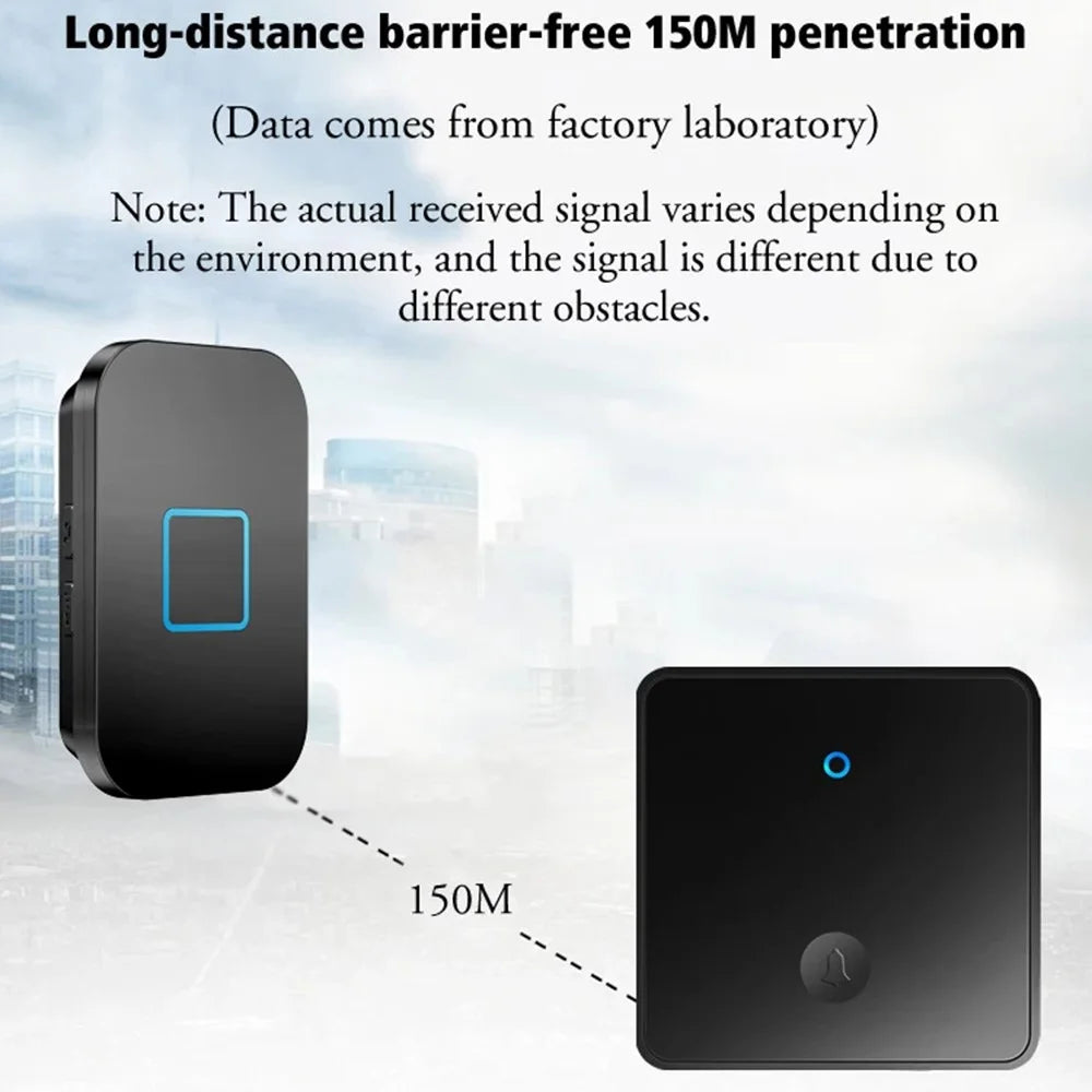 CACAZI FA88 Adjustable Volume Door Bell Kit Type 86 Big Panel Button Wireless Doorbell with 1 Transmitter+1 Receiver - Black / UK Plug - 2