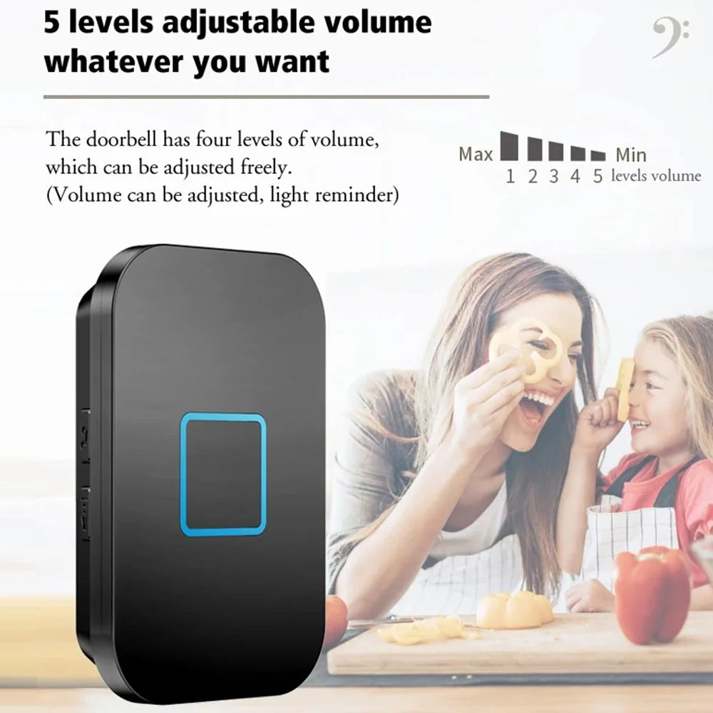 CACAZI FA88 Adjustable Volume Door Bell Kit Type 86 Big Panel Button Wireless Doorbell with 1 Transmitter+1 Receiver - Black / UK Plug - 3