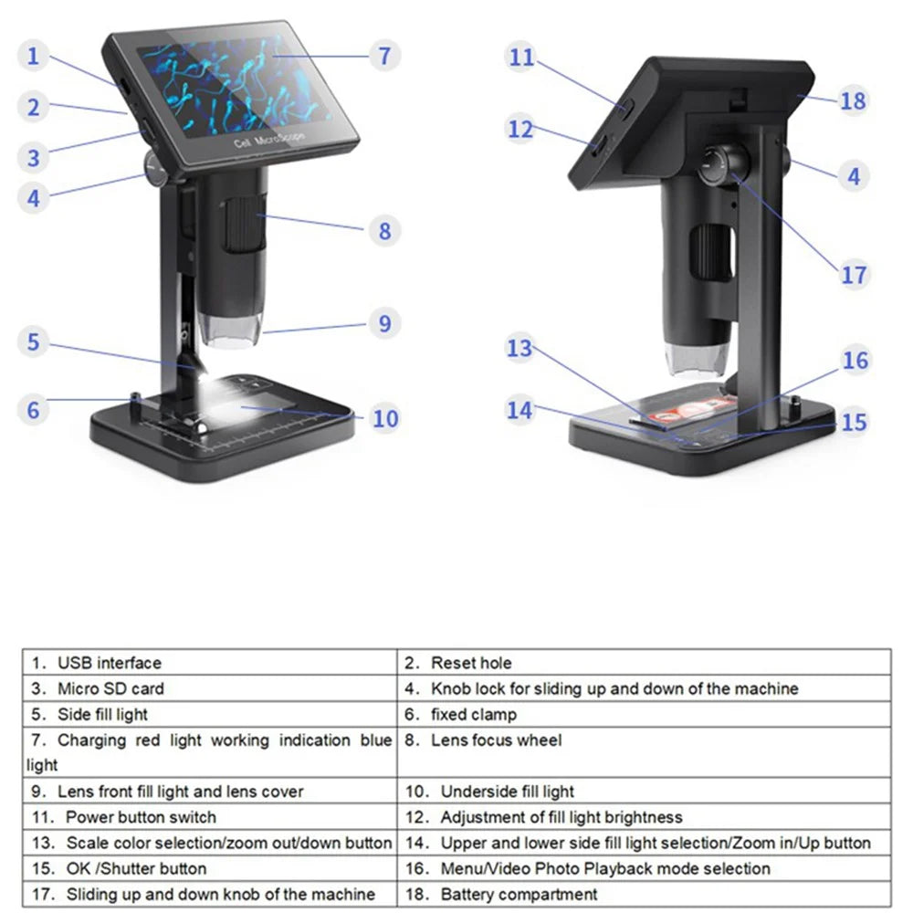 MS03 High Definition Digital Microscope 5-Inch IPS Screen 8000X Magnifying Biological Microscope - 7