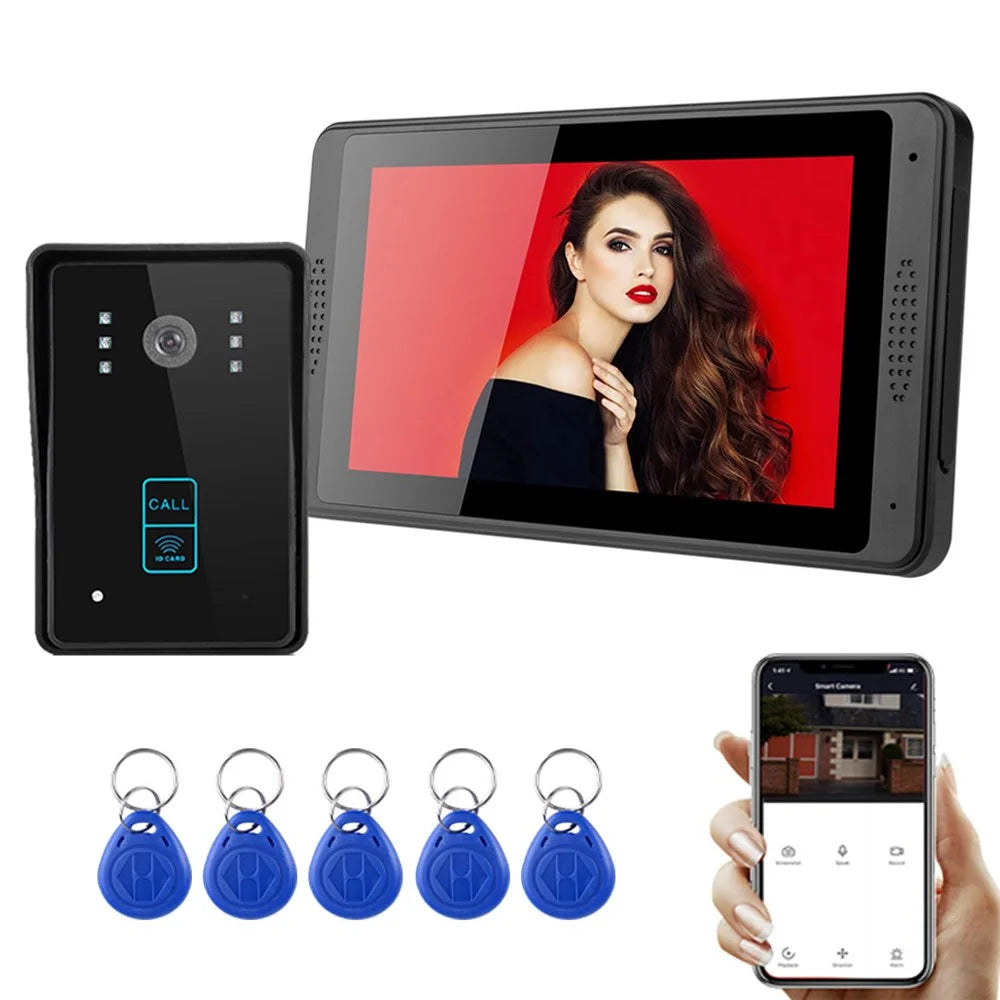 702MJID11 7-inch Monitor Tuya App WiFi Doorbell RFID Card Unlock 1080P HD Video Doorbell, EU Plug - 1