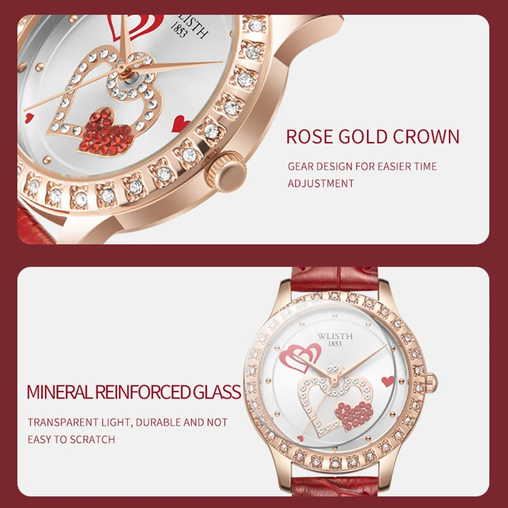WLISTH S517 Women's Rhinestone Decor Bracelet Fashionable Quartz Watch - Red - 5