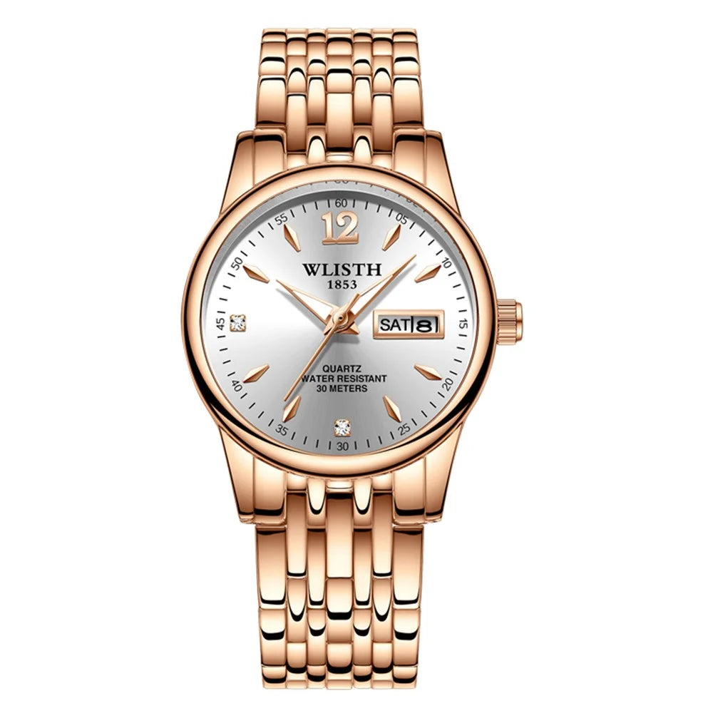 WLISTH S507 Waterproof Bracelet Calendar Date Week Display Quartz Watch - Rose Gold+White / For Women - 1