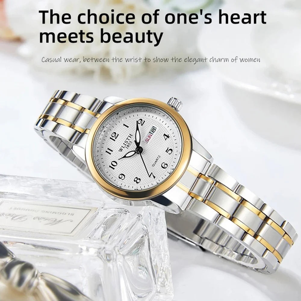 WLISTH S6150 Quartz Watch Luminous Wrist Bracelet with Stainless Steel Strap - Gold / for Men - 2