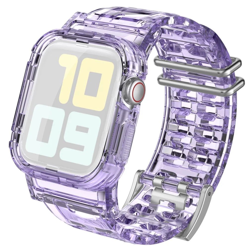 AHASTYLE WA04 for Apple Watch Series 9 8 7 41mm / 6 5 4 SE (2023) SE (2022) SE 40mm / 3 2 1 38mm Watch Band with Case - Transparent Purple - 1
