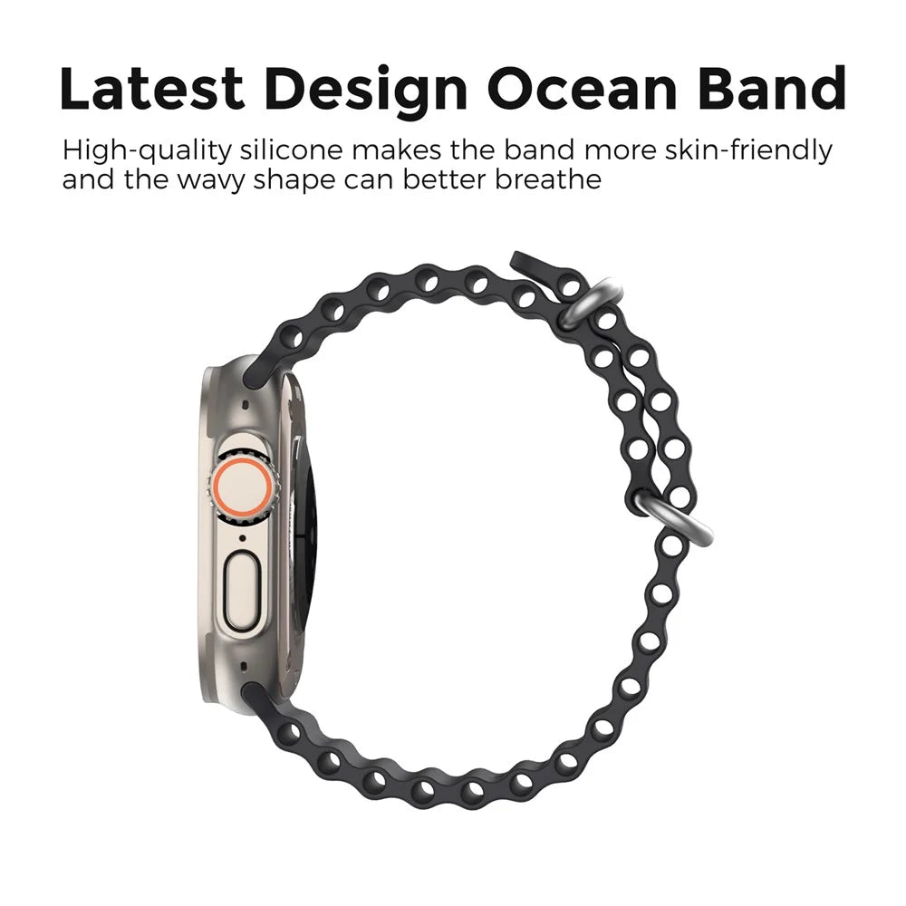 AHASTYLE WG102 Silicone Watch Band for Apple Watch Series 9 8 7 41mm / SE3 SE2 SE 6 5 4 40mm / 3 2 1 38mm - Black - 3