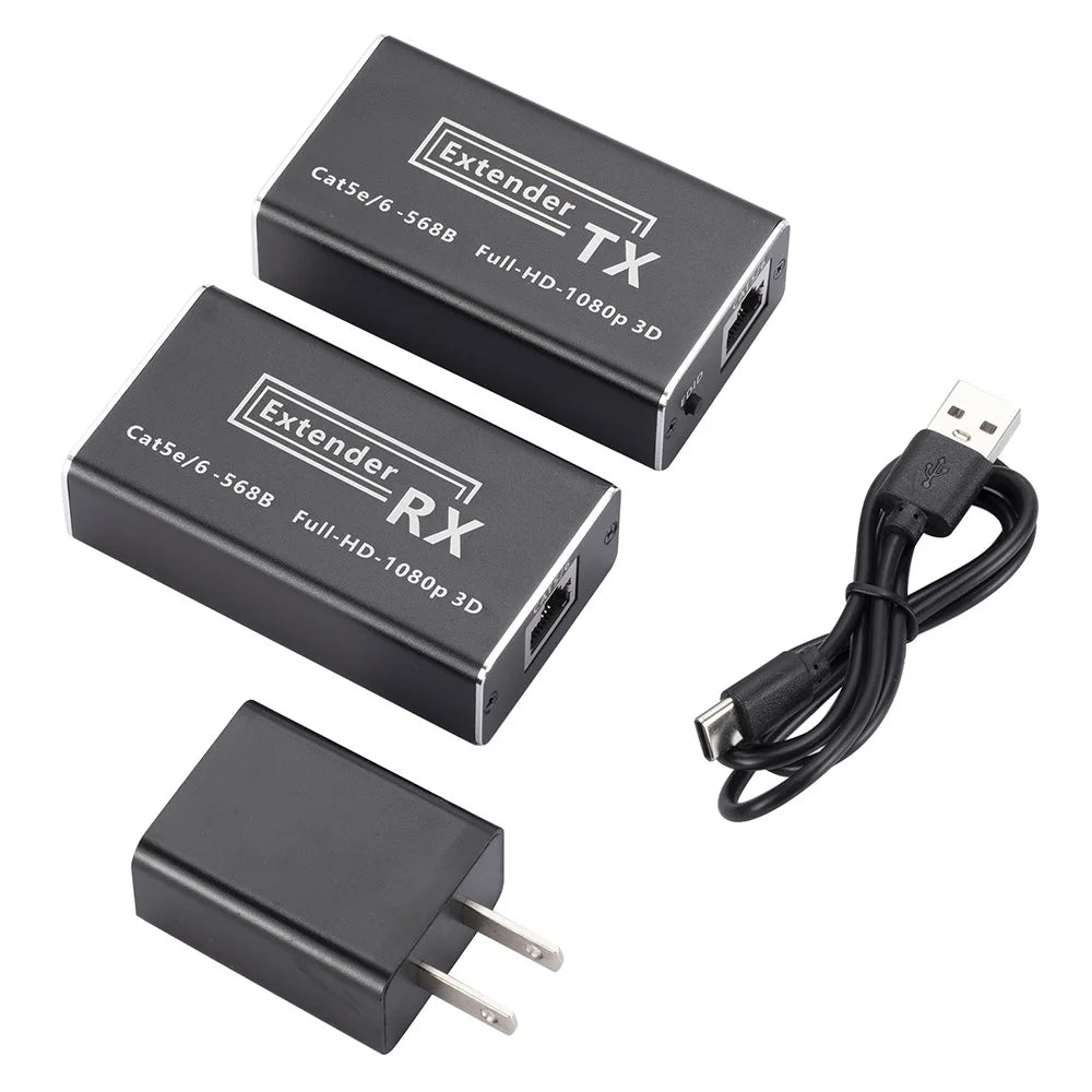 CAT 5 / 6 RJ45 to HD Converter Full HD 1080P Transmitter + Receiver Extender with DC5V Port - US Plug - 6