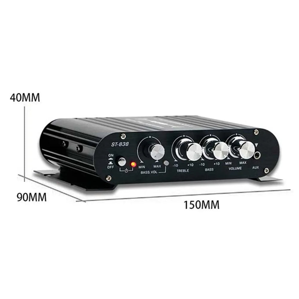 ST-838 15x12x3.5cm Audio Sound Power Amplifier Hifi Sound Stereo Receiver with 2A Power Adapter - US Plug / Black - 6