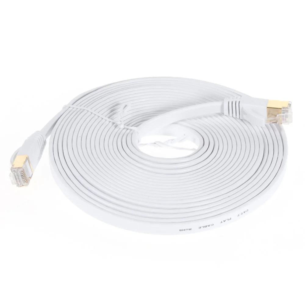 5m CAT-7 10 Gigabit RJ45 Ethernet Flat Network Cable Patch Cable - White - 1