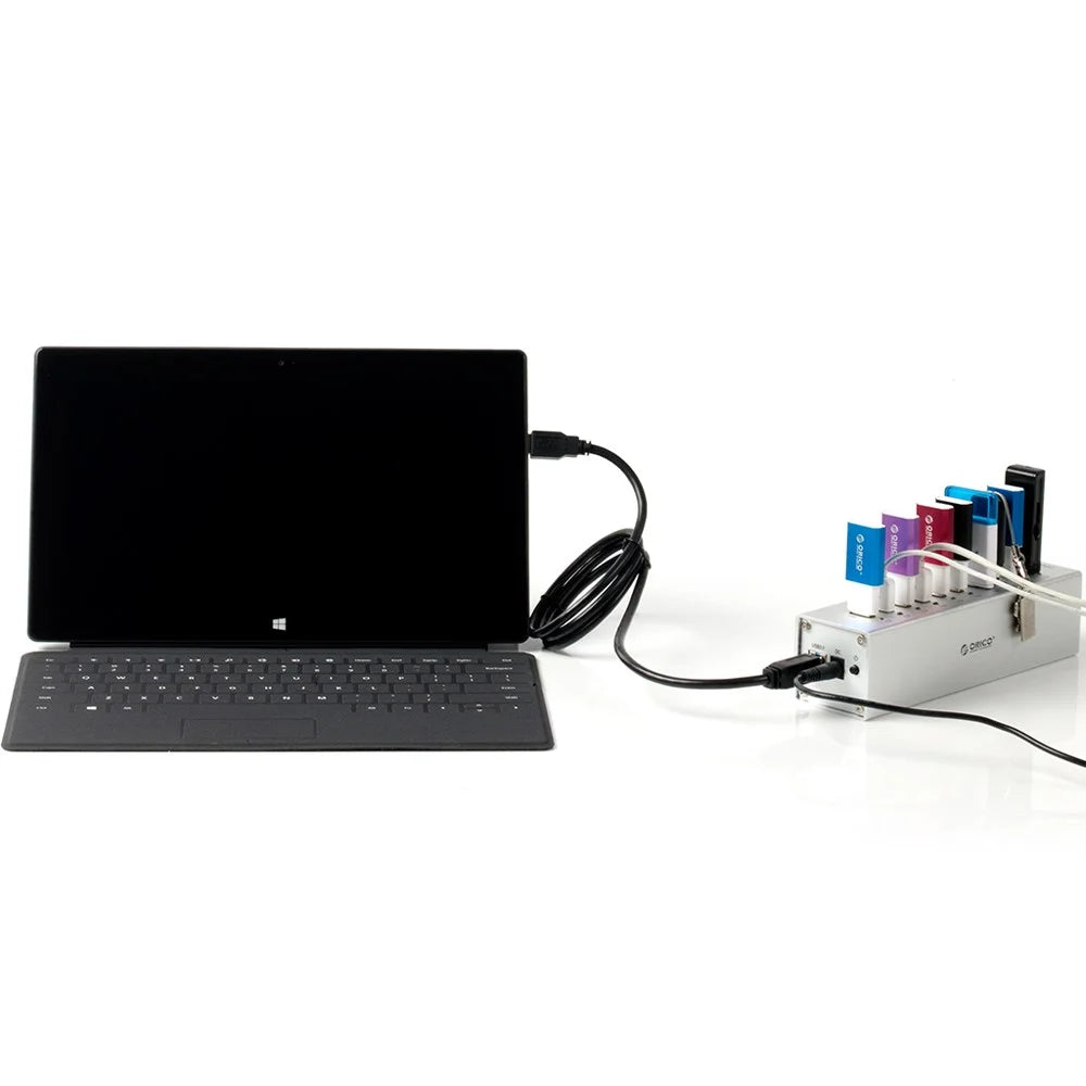 ORICO Aluminum Alloy 10-Port USB3.0 HUB with Power Adapter & Cable (A3H10) - Silver Color - 3