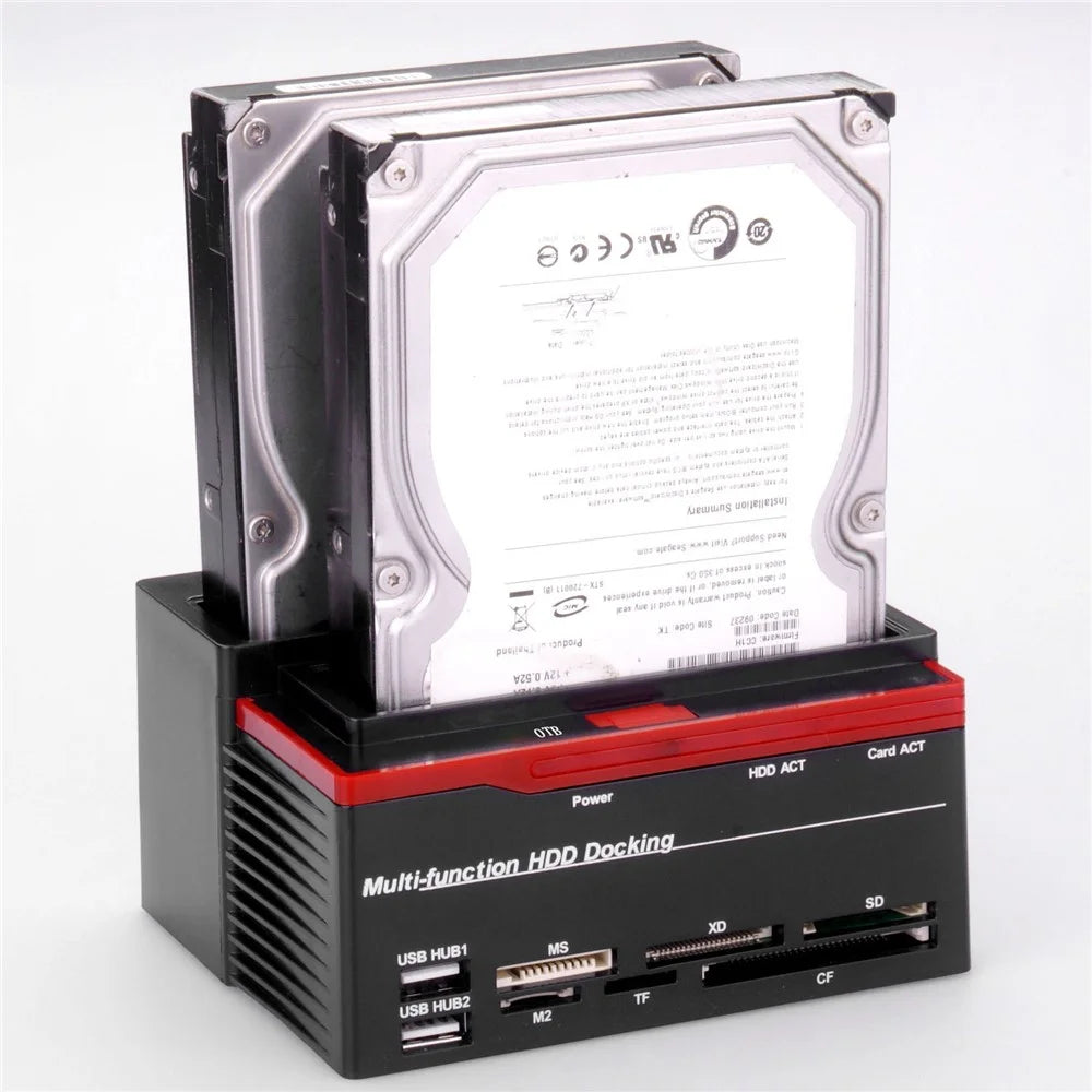 892U2lS For 2.5''/3.5'' HDD IDE SSD SATA I/II/III USB 2.0 to SATA IDE Dual Slots Hard Drive Multifunctional HDD Docking Station with Card Reader - EU Plug - 3