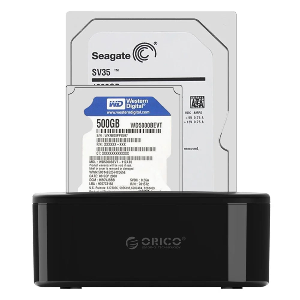 ORICO Tool Free 5Gbps Super Speed USB 3.0 to SATA External Hard Drive Docking Station (6218US3) - Black / EU Plug - 5