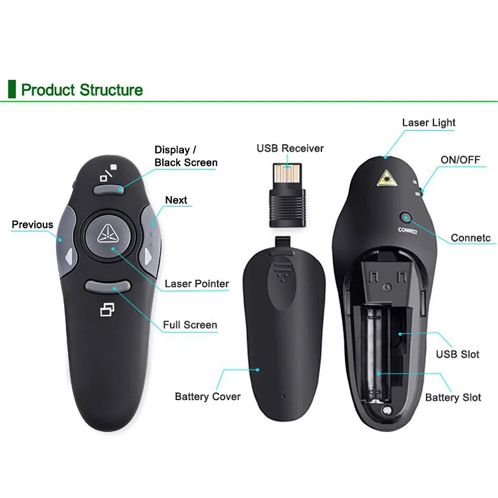 2.4GHz Laser Red Pointers Pen USB Receiver RF Remote Control Wireless Presenter PowerPoint Clicker Control Pointer - 5