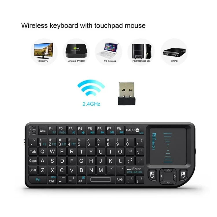 RII Mini X1 2.4GHz Wireless Keyboard with Mouse Touchpad for Laptop Tablet Smart TV - Black - 5