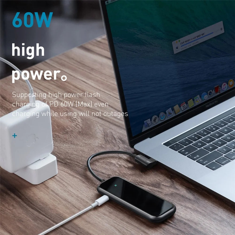 BASEUS Multi-function HUB Type-C to USB3.0*4+PD for Mobile Phone and Computer - Dark Grey - 5