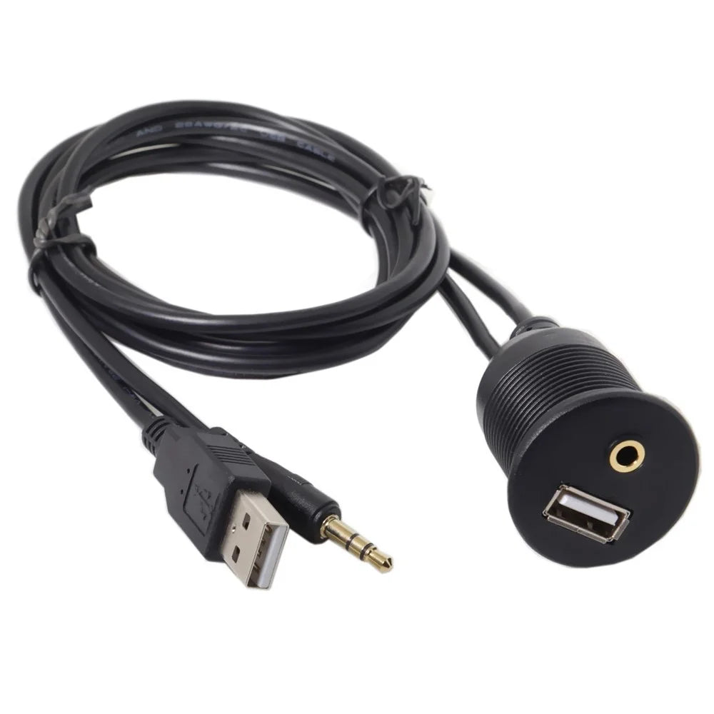 Combo USB 2.0 & 3.5mm AUX Male to Female Extension Cable with Waterproofable Mount Shell - 2
