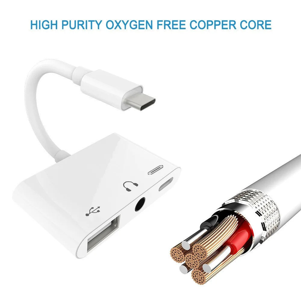 Type C to 3.5mm Headphone Jack OTG Adapter Converter USB-C to Music Audio OTG Card Reader - White - 2