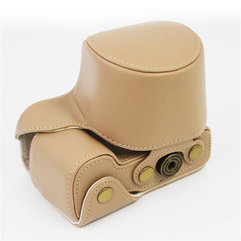 Vintage PU Leather Case Lens Body Protector Cover with Shoulder Strap for Sony ZVE10 ZV-E10 - Khaki - 3