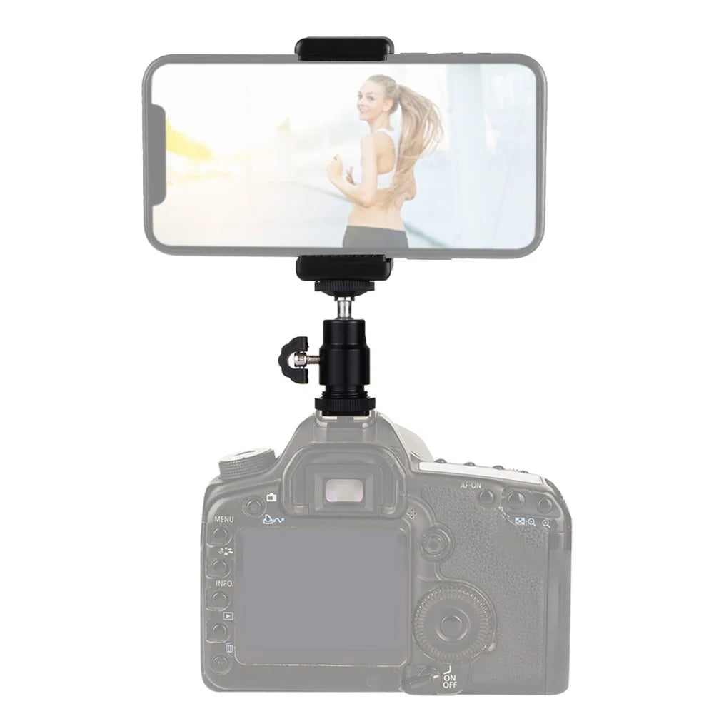 PULUZ PU214 1/4 inch Hot Shoe Tripod Head + Tripod Stand Clamp for Smartphones, Clamp Width: 6-7.6cm - 2