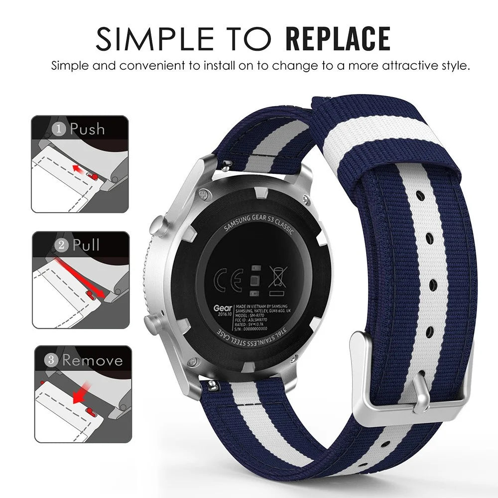 22mm Woven Nylon Adjustable Replacement Watch Band for Samsung Gear S3 Frontier / Classic - Dark Blue / White - 5