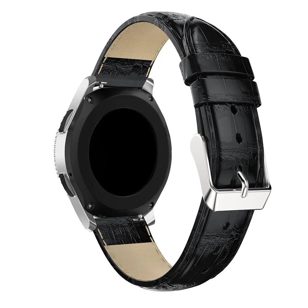For Samsung Galaxy Watch 46mm Crocodile Texture Genuine Leather Smart Watch Band Strap 22mm - Black - 1