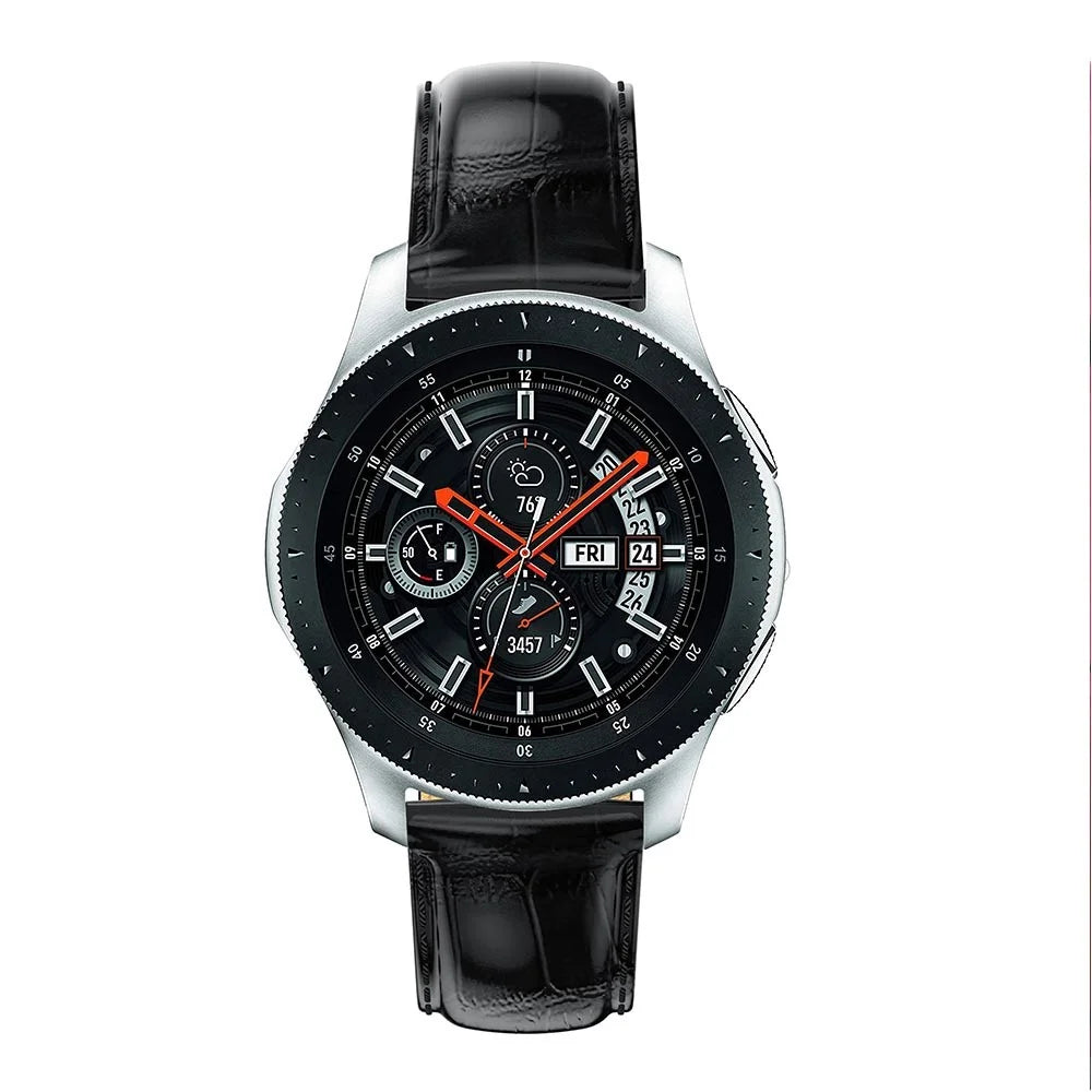 For Samsung Galaxy Watch 46mm Crocodile Texture Genuine Leather Smart Watch Band Strap 22mm - Black - 4